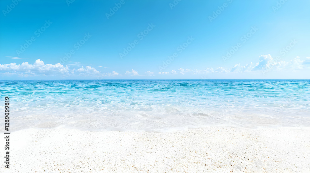 Sunny beach, turquoise ocean, clear sky, summer vacation Sunny beach, turquoise ocean, clear sky, summer vacation