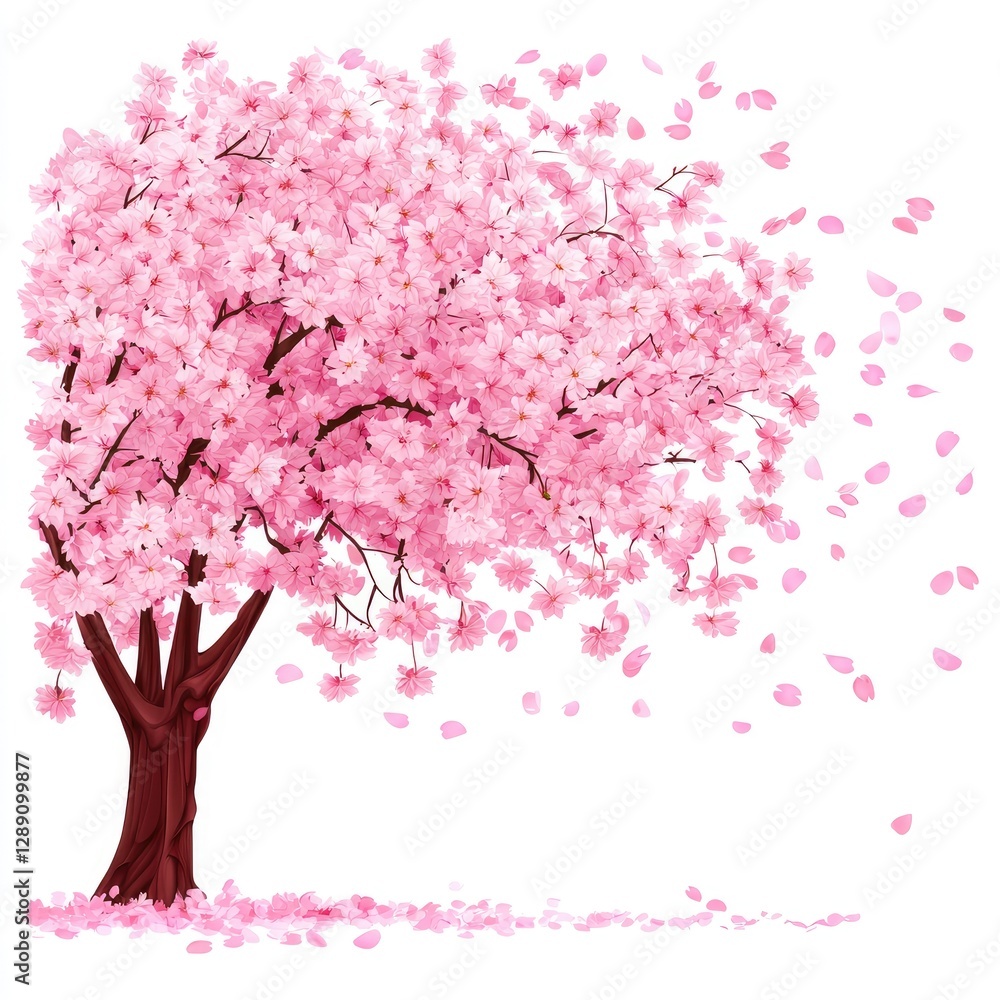Fototapeta premium Vibrant Cherry Blossom Tree with Pink Petals Falling in Spring