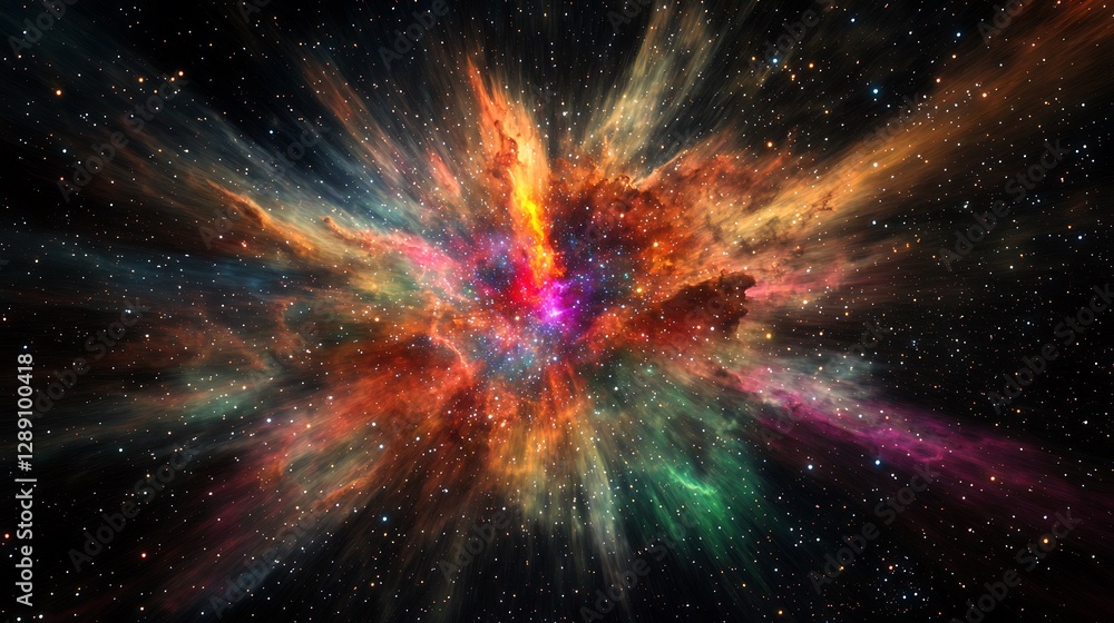 Vibrant nebula explosion, colorful stardust clouds in deep space Vibrant nebula explosion, colorful stardust clouds in deep space