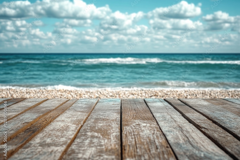 A wooden deck overlooking the ocean on a sunny day, ideal for relaxation and enjoying the sea views A wooden deck overlooking the ocean on a sunny day, ideal for relaxation and enjoying the sea views