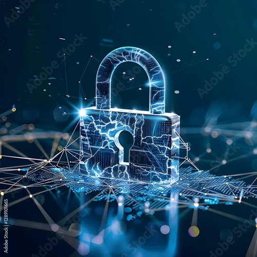 blue unlocked padlock symbolizing online security on digital network background. generative ai