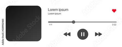 Music Player User Interface Vector. Play or pause button. Dark theme. Music or video play bar icon on white background. 