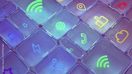 Tech in Motion Neon Icons and Digital Spaces