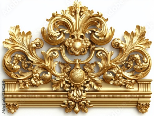 Luxurious Golden Ornamental Element for Elegant Decor on white background, easy cut out photo