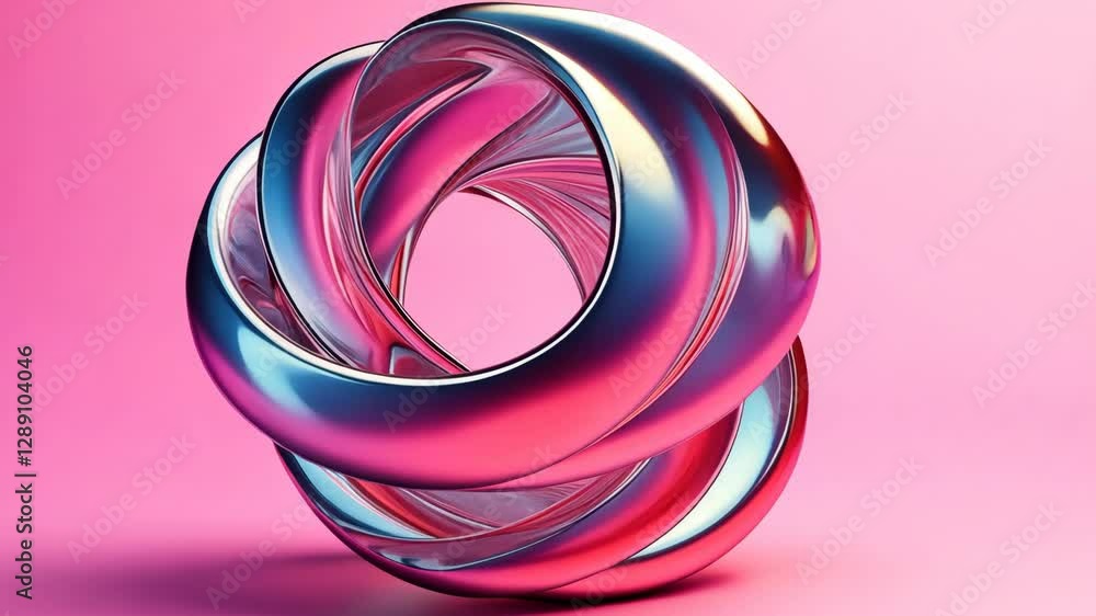 Abstract sculpture composed of intertwined glossy shapes on a pink background showcasing modern design and art Abstract sculpture composed of intertwined glossy shapes on a pink background showcasing modern design and art