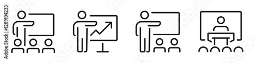 Training icon set. Workshop, business training, presentation, teacher, education, learning - stock vector.
