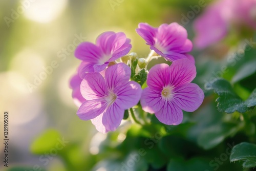 A close-up shot of a pink flower surrounded by green leaves