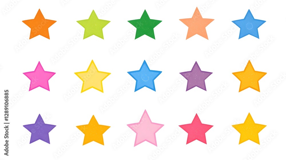 Colorful star shapes are arranged against a white background Colorful star shapes are arranged against a white background