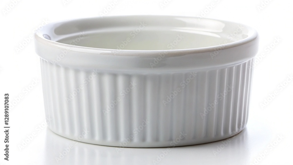 Porcelain souffle ramekin dish isolated on a white background Porcelain souffle ramekin dish isolated on a white background