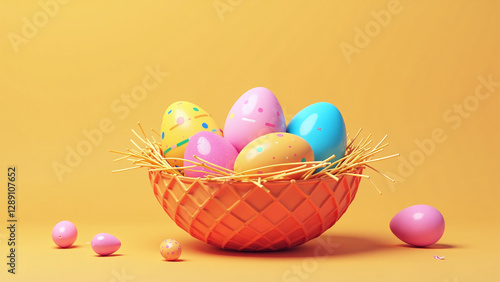 vibrant easter eggs filled candy orange nest display colorful photo