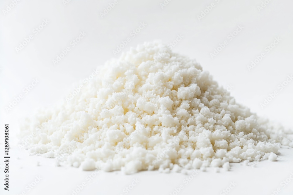 A pile of rice sits on top of a white table, ready for use A pile of rice sits on top of a white table, ready for use