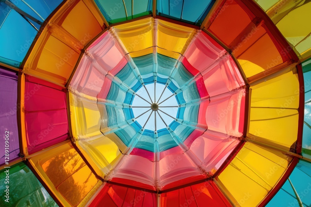 Obraz premium A colorful hot air balloon's interior with vibrant fabrics and decorations