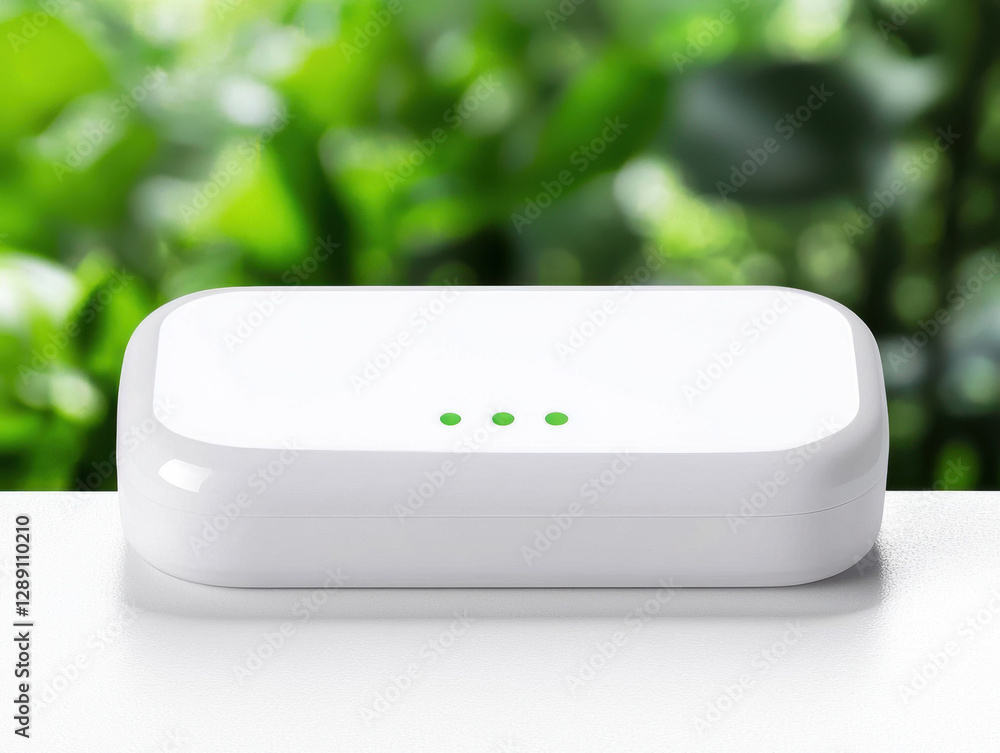 Home Security Window Sensors Concept. Compact wireless window sensor with sleek design on white surface Home Security Window Sensors Concept. Compact wireless window sensor with sleek design on white surface