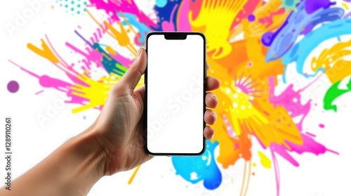 Wallpaper Mural Hand Holding Smartphone Mockup with Blank Screen for Design Presentation Torontodigital.ca