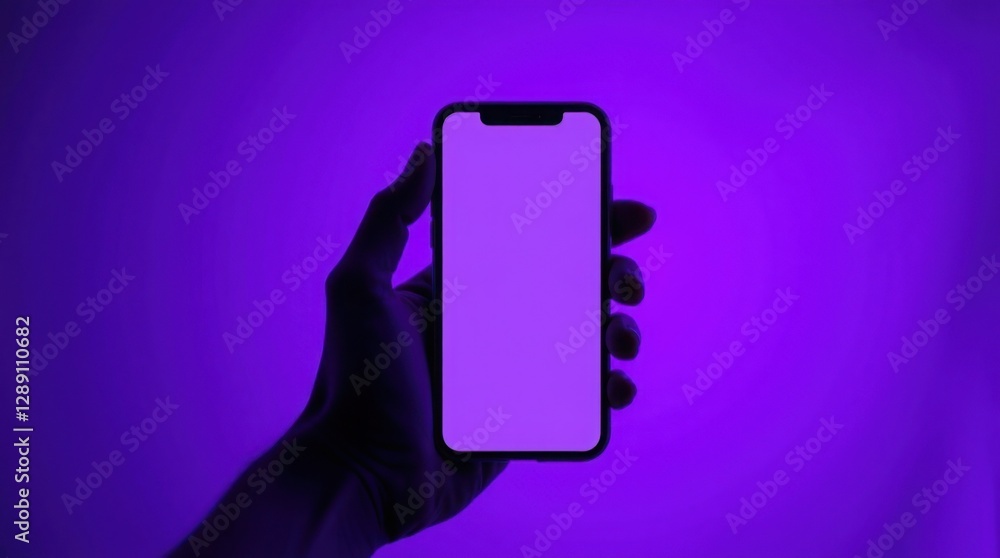 custom made wallpaper toronto digitalMan holding smartphone with pink screen on public transportation with blue and pink neon lights. Mockup. Smartphone in neon