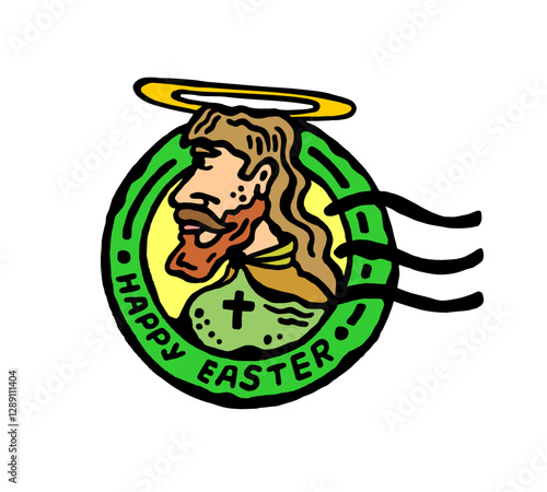 
Color vector image of a postage stamp with Easter Jesus Christ on a white isolated background