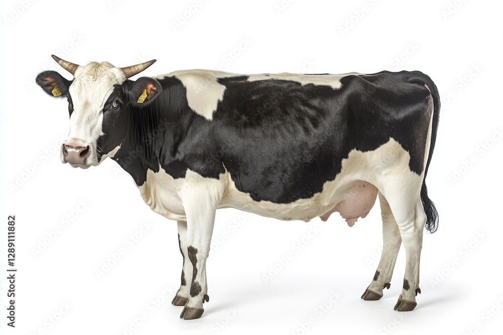 A close-up of a black and white cow standing on a white surface A close-up of a black and white cow standing on a white surface