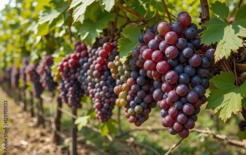 Wallpaper Mural A close-up of ripe, juicy grapes on a vine in a vineyard Torontodigital.ca