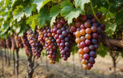 Wallpaper Mural A close-up of ripe, juicy grapes on a vine in a vineyard Torontodigital.ca