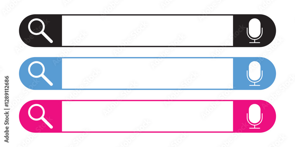 Search bar frame with magnifying glass and microphone icon. A set of search bar icons for a website. EPS 10. Vector illustrations Search bar frame with magnifying glass and microphone icon. A set of search bar icons for a website. EPS 10. Vector illustrations