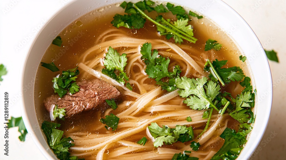 bowl of Thai noodle soup with tender beef, fresh herbs, and a flavorful broth, isolated on white. noodle soup, beef, Thai food, fresh herbs, broth, savory, Thai cuisine, stock photo, vibrant, bowl of Thai noodle soup with tender beef, fresh herbs, and a flavorful broth, isolated on white. noodle soup, beef, Thai food, fresh herbs, broth, savory, Thai cuisine, stock photo, vibrant,