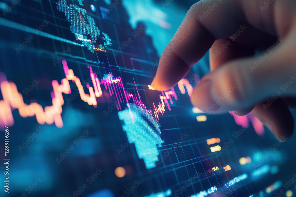 Close-Up of a Hand Analyzing Financial Stock Market Graph on Screen Close-Up of a Hand Analyzing Financial Stock Market Graph on Screen