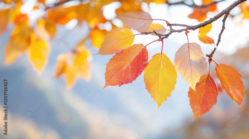 Autumn leaves branch, mountain background, nature scene, fall wallpaper Autumn leaves branch, mountain background, nature scene, fall wallpaper