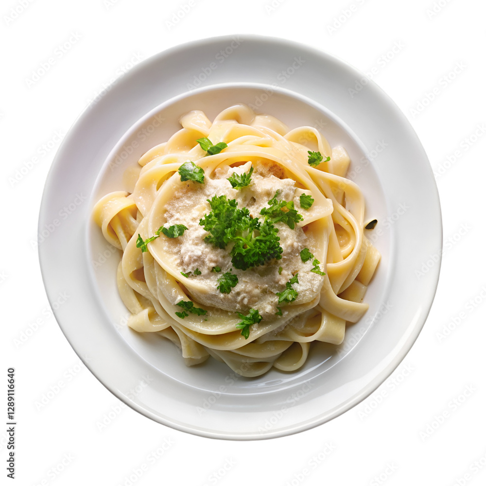 Creamy pasta in white plate isolated on transparent background Creamy pasta in white plate isolated on transparent background