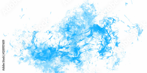 Blue watercolor background for smoke background. Colorful steam exhaled from the vape with a smooth transition of color molecules from turquoise to blue on a white background. Soft blue watercolor.