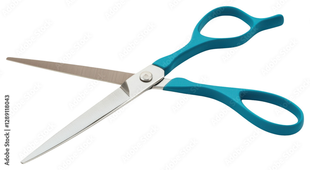PNG A pair of scissors with blue handles and shiny stainless steel blades. PNG A pair of scissors with blue handles and shiny stainless steel blades.