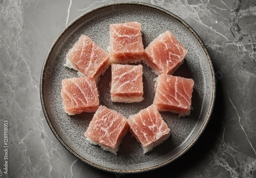 Wallpaper Mural Fresh Tuna Sashimi Served on Gray Stone Plate with Stylish Arrangement of Delicate Cubes for Culinary Presentation and Gourmet Experience Torontodigital.ca