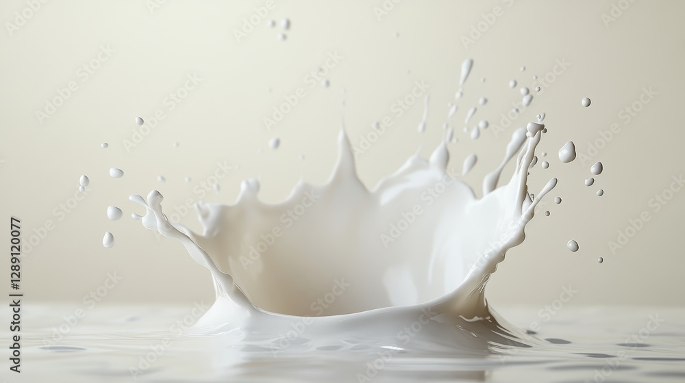 A dynamic splash of white liquid creates an artistic water crown effect against a soft, neutral background. A dynamic splash of white liquid creates an artistic water crown effect against a soft, neutral background.