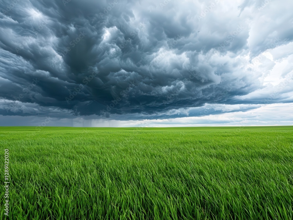 Rolling thunderclouds over a vast grassland, dramatic natural power Rolling thunderclouds over a vast grassland, dramatic natural power