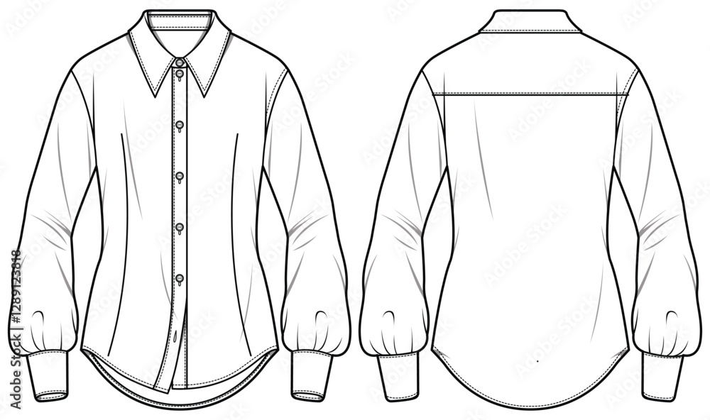 Φωτογραφία Women's bishop long sleeve Shirt Blouse flat sketch fashion illustration drawing