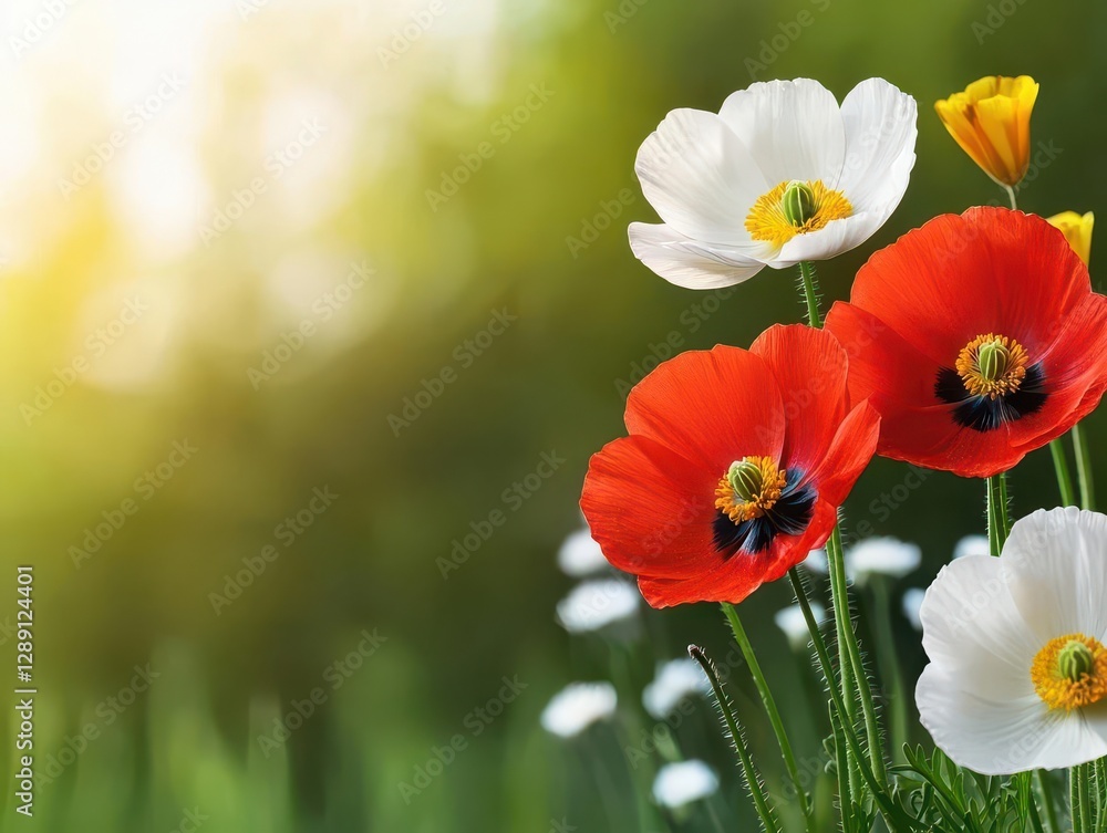Obraz premium Wildflowers blooming in a sunlit meadow, vibrant natural harmony