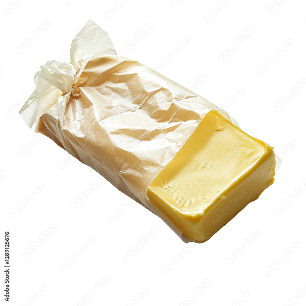 Fresh butter wrapped in paper, ideal for cooking and baking. This creamy dairy product adds flavor and richness to various dishes Fresh butter wrapped in paper, ideal for cooking and baking. This creamy dairy product adds flavor and richness to various dishes