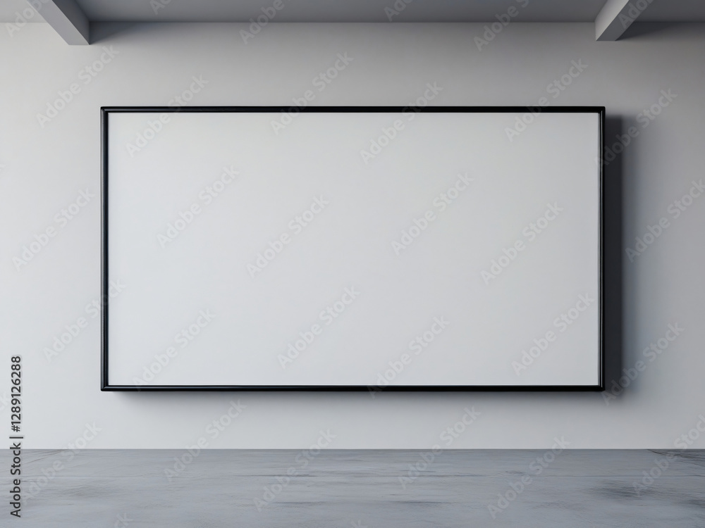 Large blank white wall frame mockup minimal interior design, Modern white frame artwork display contemporary space Large blank white wall frame mockup minimal interior design, Modern white frame artwork display contemporary space