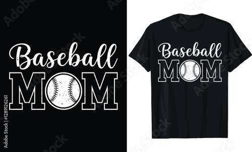 Baseball MOM with Distressed Ball T-Shirt Design