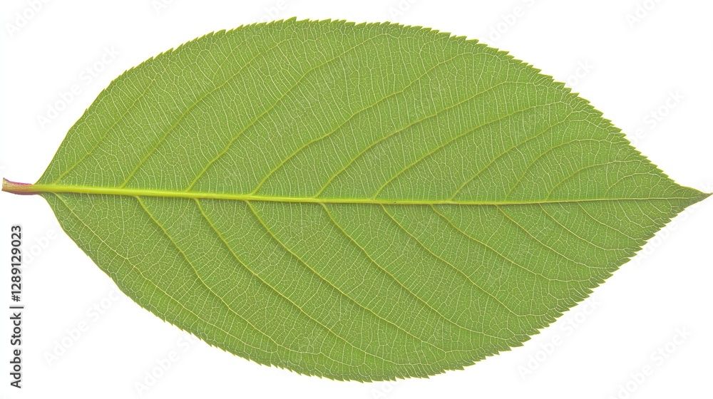 Obraz premium Detailed Green Leaf with Intricate Veins and Textures on a White Background