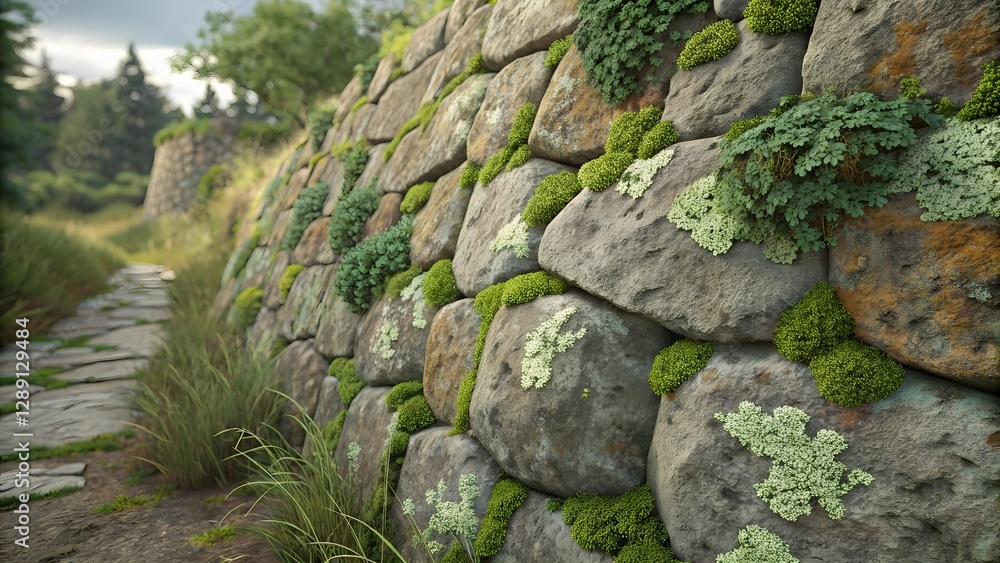 Stone Wall with Moss and Plants Stone Wall with Moss and Plants