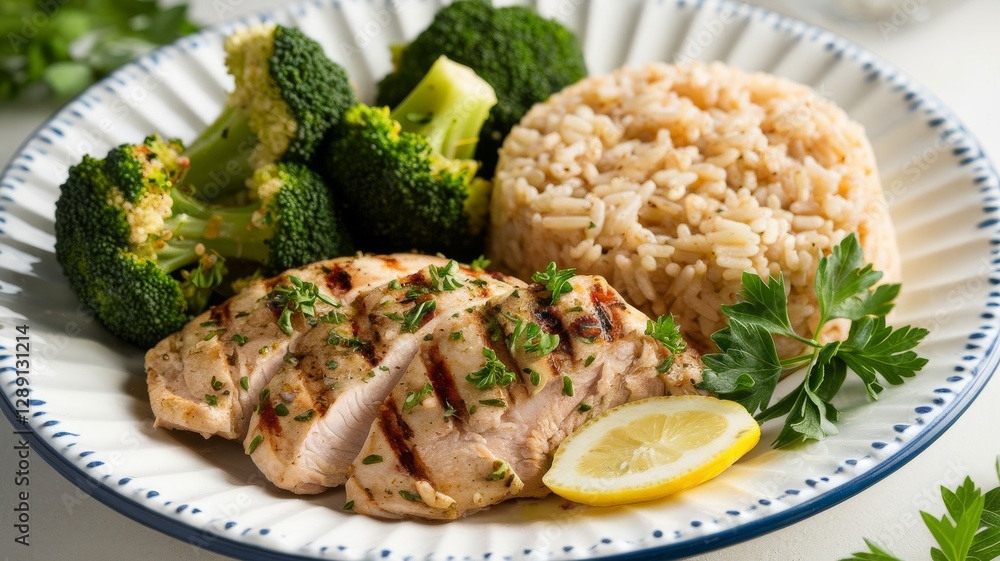 Grilled Chicken Breast, with Rice , and Steamed Broccoli Grilled Chicken Breast, with Rice , and Steamed Broccoli