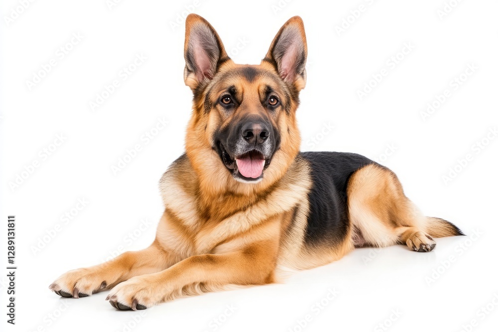 German Shepherd dog on colorful background, showing calm and attentive expressions. German Shepherd dog on colorful background, showing calm and attentive expressions.