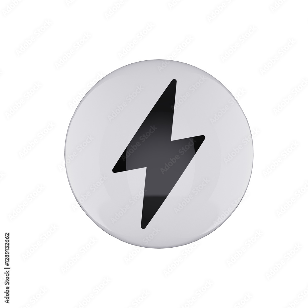 Black lightning icon on glossy ball button - white background Black lightning icon on glossy ball button - white background
