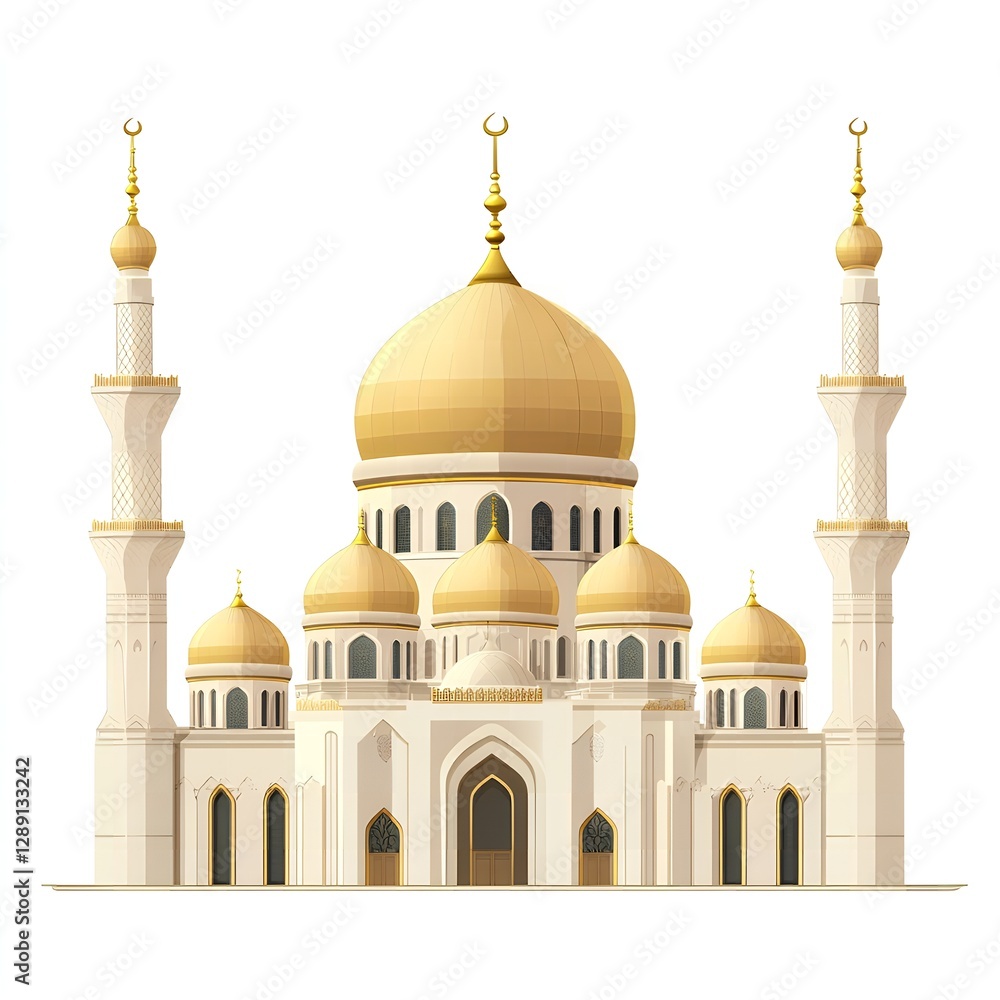 Obraz premium Majestic Golden Domed Mosque Architectural Illustration Islamic Building Design