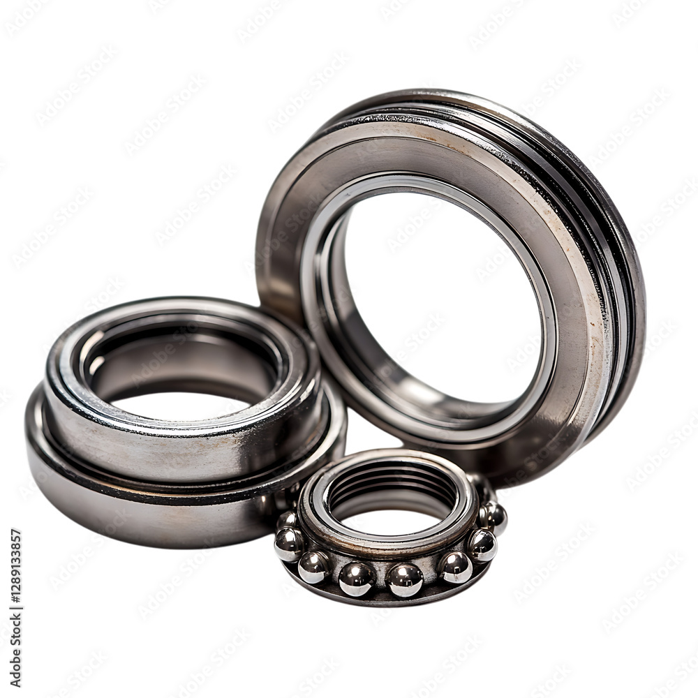 Precision Ball Bearings for Smooth Movement and Durability on isolated white background. Precision Ball Bearings for Smooth Movement and Durability on isolated white background.