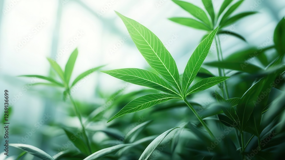 Fototapeta premium Automated greenhouse roof adjusting transparency for optimized plant photosynthesis