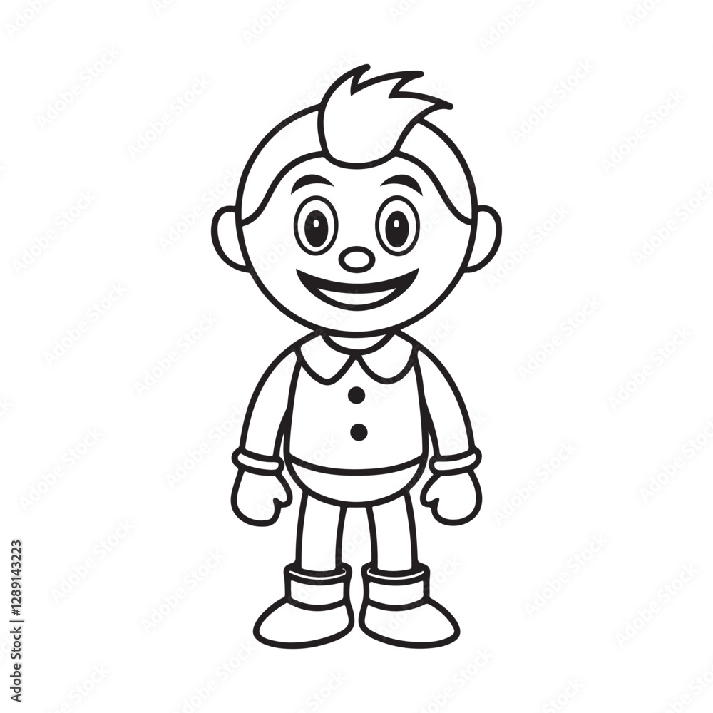 Obraz premium Cute Cartoon Boy Coloring Page vector 