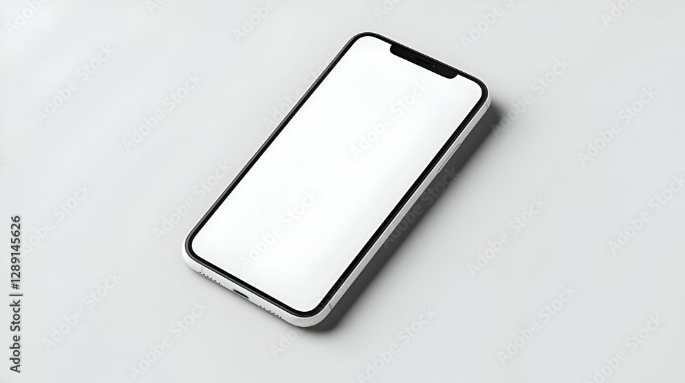 White Smartphone Mockup with Blank Screen on White Background White Smartphone Mockup with Blank Screen on White Background