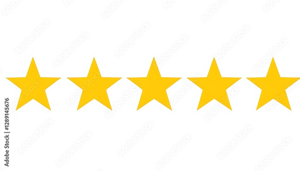 Five Identical Yellow Stars Aligned Horizontally On White Background Five Identical Yellow Stars Aligned Horizontally On White Background