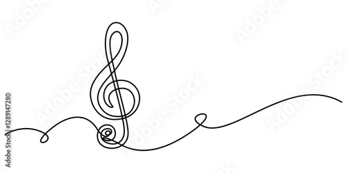 Continuous music line art note vector sketch illustration. Abstract music notes song sound concept background outline, Music notes and treble clef continuous one line drawing. Hand drawn doodle sketch